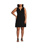 Lands' End Women's Plus Cotton Jersey Notch Neck Dress