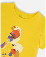 Deux par Big Girls Organic Cotton Tee Yellow And Birds