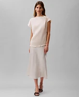 Calvin Klein Women's Plisse Shirred Shoulder Top