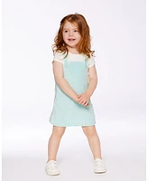 Deux par Baby Girls Terry Cloth Dress Turquoise And Off-White