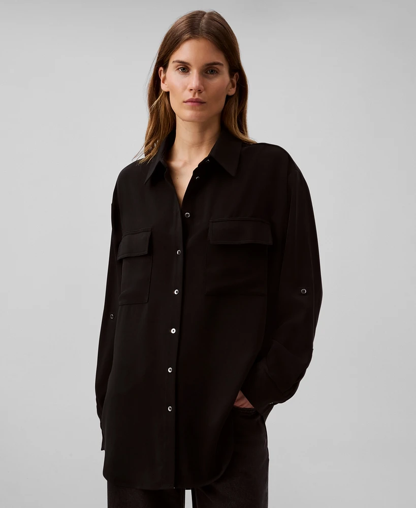 Calvin Klein Women's Crepe Relaxed Button-Front Shirt