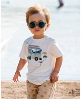 Deux par Toddler Boys Short Sleeve Top And French Terry Set Beige With Palm Trees Blue Truck - Toddler|Child