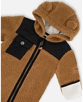 Deux par Baby Unisex One-Piece Sherpa Mid-Season Outerwear Tan And Black - Infant