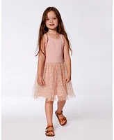 Deux par Toddler Girls Bi-Material Dress With Printed Dots On Mesh Skirt Warm Old Pink - Toddler|Child