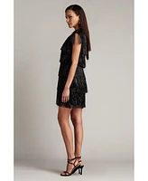 Tadashi Shoji Spritz Metallic Fringe Mini Dress