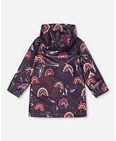 Deux par Big Girls Printed Rain Coat With Hat Rainbow On Shiny Background