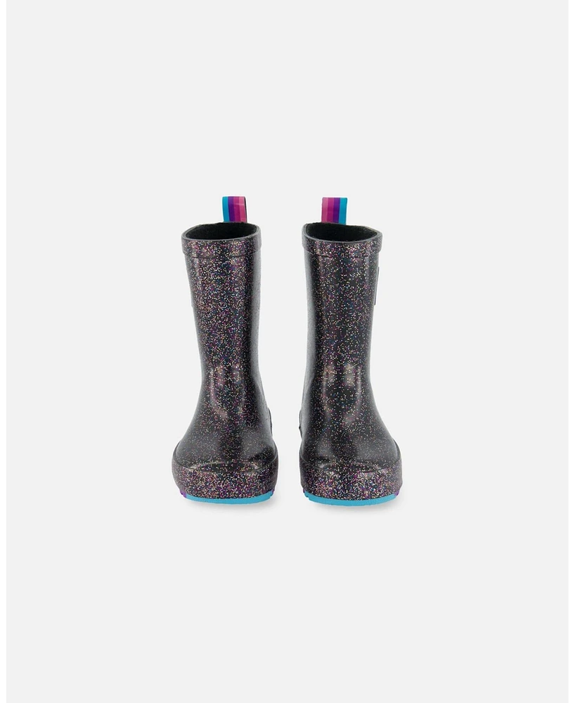 Deux par Little Girls Rain Boots Black With Glitter