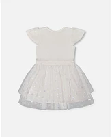 Deux par Big Girls Bi-Material Dress With Glitter Hearts Skirt Snow White