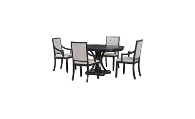 Retro 5-Piece Dining Set with Extendable Round Table and 4 Chairs