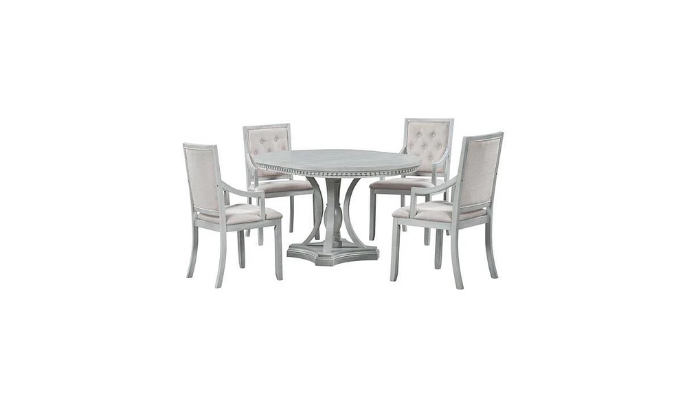 Retro 5-Piece Dining Set with Extendable Round Table and 4 Chairs