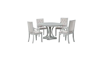 Retro 5-Piece Dining Set with Extendable Round Table and 4 Chairs