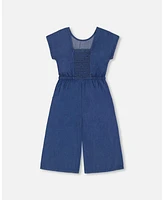 Deux par Big Girls Chambray Jumpsuit Navy Blue