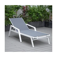 Marlin Patio Chaise Lounge Chair With Armrests in White Aluminum Frame