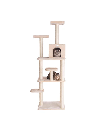 GleePet GP78740821 74-Inch Real Wood Cat Tree With Seven Levels, Beige