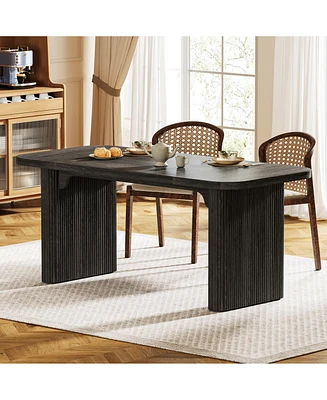 Tribesigns Farmhouse Dining Table for 4-6 People, 62-Inch Modern Kitchen with Double Robust Pedestal, Long Rectangular Wooden Dinner D