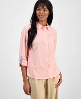 Nautica Jeans Women's Gingham Cotton Roll-Tab Shirt