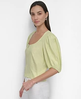 Dkny Women's Zip-Front Puff-Sleeve Scoop-Neck Top