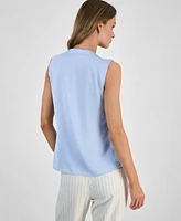 Bar Iii Women's Split-Neck Sleeveless Blouse, Exclusively at Macy's