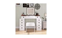 Vanity Desk with Dimmable Led Light and 10 Storage Drawers for Makeup and Organization