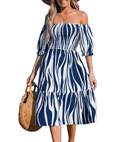 Women's Abstract Stripe Off-Shoulder Midi Beach Dress