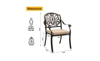 Set of 2 Cast Aluminum Patio Dining Chairs with Cushions, Stackable Outdoor Bistro Chairs for Balcony Backyard Garden Deck