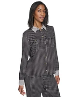 Halston Women's Printed Collared Patch-Pocket Shirt