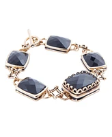 Barse Black Onyx Golden Rectangle Link Bracelet