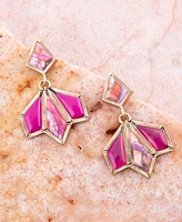 Barse Genuine Pink Agate and Pink Coral Matrix Golden Kite Drop Earrings