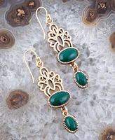 Barse Green Onyx and Golden Oval Drop Earrings