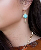 Barse Flower Genuine Blue Turquoise Golden Drop Earrings