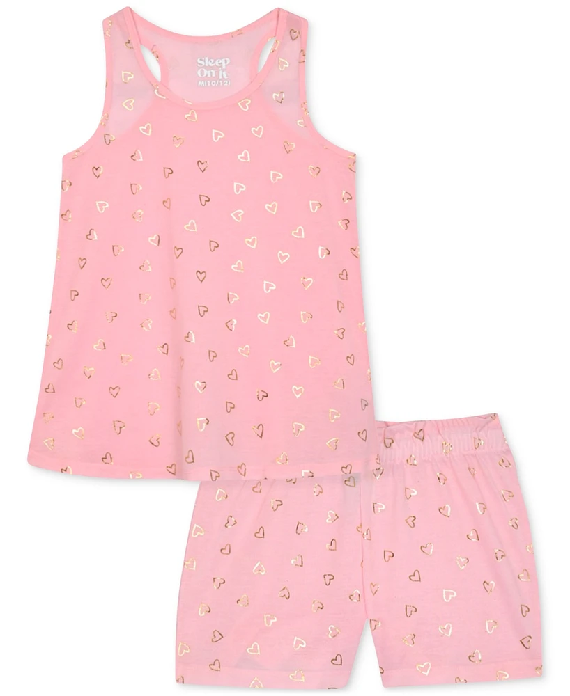 Max & Olivia Big Girls Metallic-Print Tank Top Shorts Pajama Set