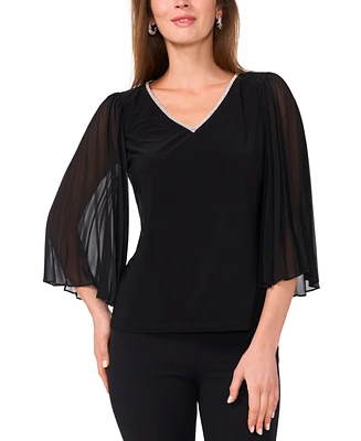 Msk Women's Rhinestone-Trim Flutter-Sleeve Top