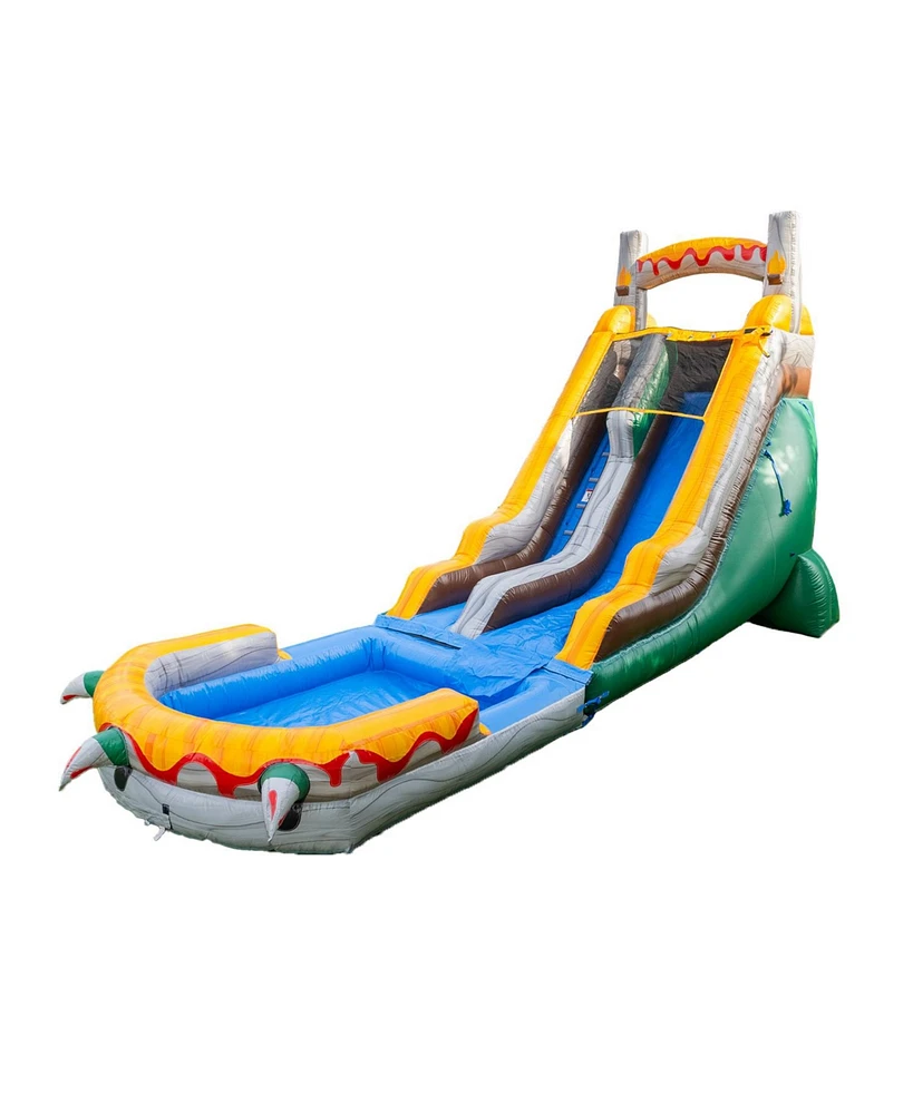 Herokiddo T-Rex 18' Water Slide with Detachable Pool & Air Blower, Tall Seating Height, Commercial Grade, 100% Pvc Vinyl, Summer Fun, Outdoor Play, Bl