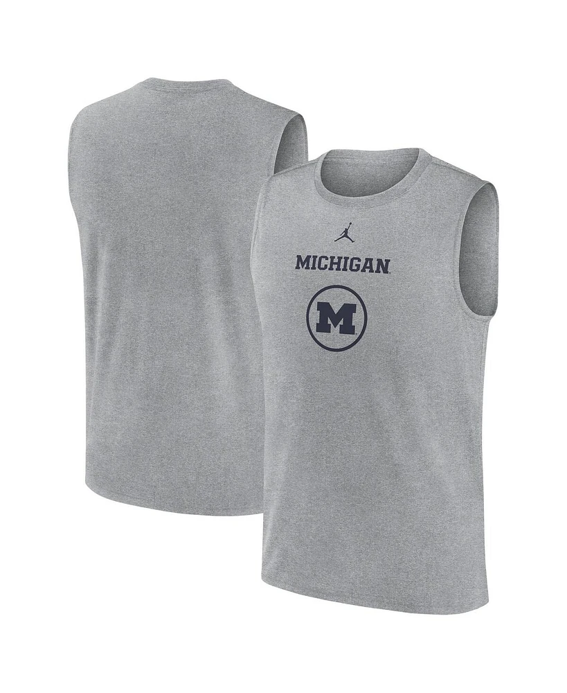 Jordan Men's Heather Gray Michigan Wolverines On-Court Basketball Practice Legend Sleeveless T-Shirt