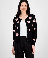 T Tahari Women's Floral-Embroidered Button-Front Cardigan