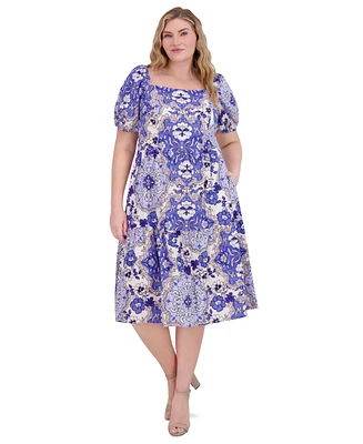 Vince Camuto Plus Floral-Print Square-Neck Dress