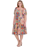 Vince Camuto Plus Floral-Print Square-Neck Dress