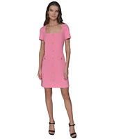Karl Lagerfeld Paris Women's Flower-Button Square-Neck Sheath Dress