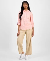 Nautica Jeans Women's Gingham Cotton Roll-Tab Shirt