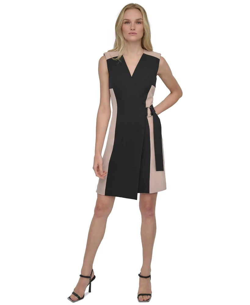 Dkny Women's Colorblocked Belted Sleeveless Sheath Dress