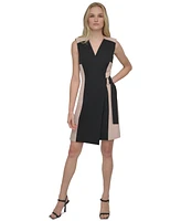 Dkny Women's Colorblocked Belted Sleeveless Sheath Dress