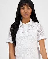 Nautica Jeans Women's Crochet Cotton Polo Shirt