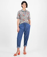 Nautica Jeans Women's Floral-Print Polo Shirt