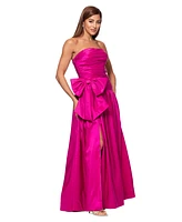 Xscape Women's Bow-Trim Ruched Strapless Gown