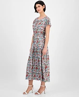 Nautica Jeans Women's Floral-Print Flutter-Sleeve Maxi Dress