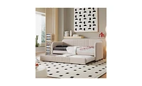 Upholstered Daybed Sofa Bed with Pull-Out Trundle and Wooden Slats for Extra Sleeping Space