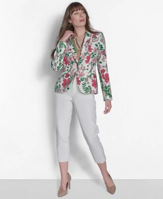 Tommy Hilfiger Womens Floral Print Long Sleeve Blazer Johnny Collar Polo Sweater Cropped Elastic Back Sloane Ankle Pants