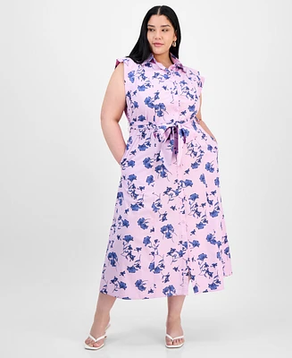 On 34th Trendy Plus Cotton Belted Midi Shirtdress, Exclusively at Macy's
