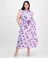 On 34th Trendy Plus Cotton Belted Midi Shirtdress, Exclusively at Macy's