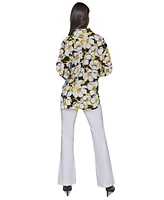 Karl Lagerfeld Paris Women's Printed Oversized Button-Front Top